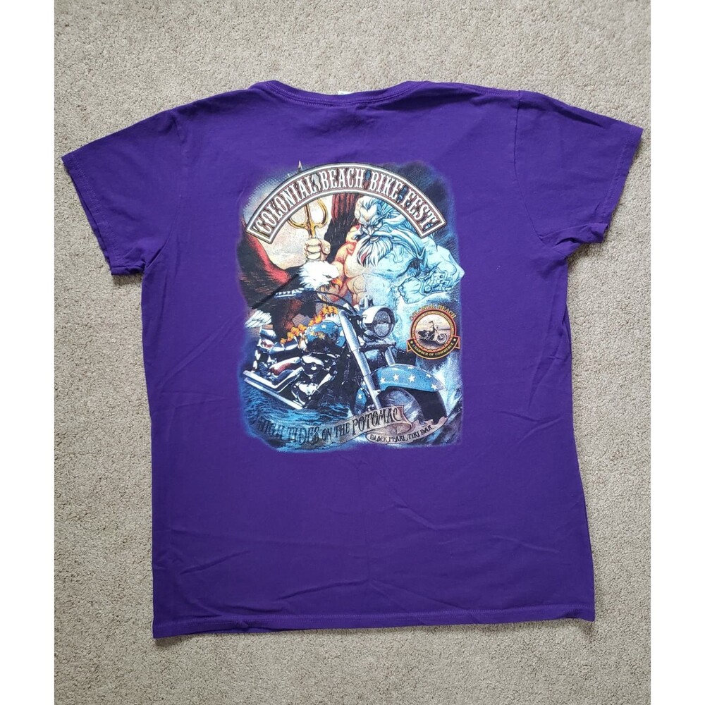 Vintage Y2k Colonial Beach Bike Fest Women's Biker Graphic T-Shirt Purple Sz XL